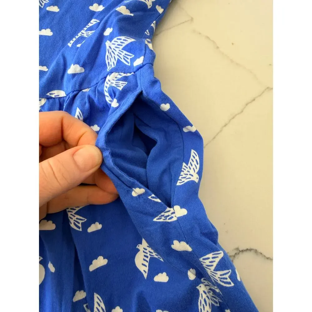 Mini Boden Girls 8/9 Cabana Blue Birds Puff Sleeve Jersey Dress